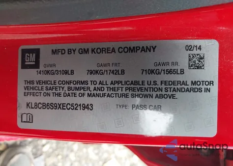 2014 Chevrolet Spark Ls Auto из США, поврежденный, VIN KL8CB6S9XEC521943